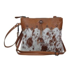 ORNATE BROWN LEATHER & HAIR ON BAG